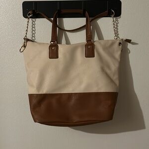 New No Tags CESCA Large Brown/Cream Large Satchel Tote Removable Strap...Cool !